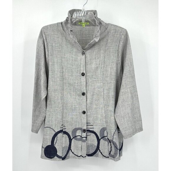 TRISHA TYLER shirt top blouse tunic geometric 3/4 sleeve cotton gray plus 1X - Picture 1 of 8
